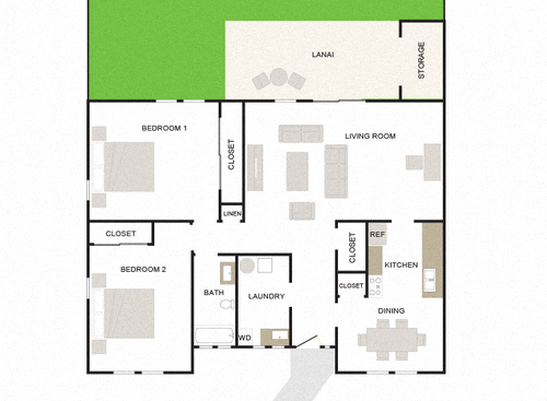 Floor plan for 2 beds, 1 bath, 1168 sqft